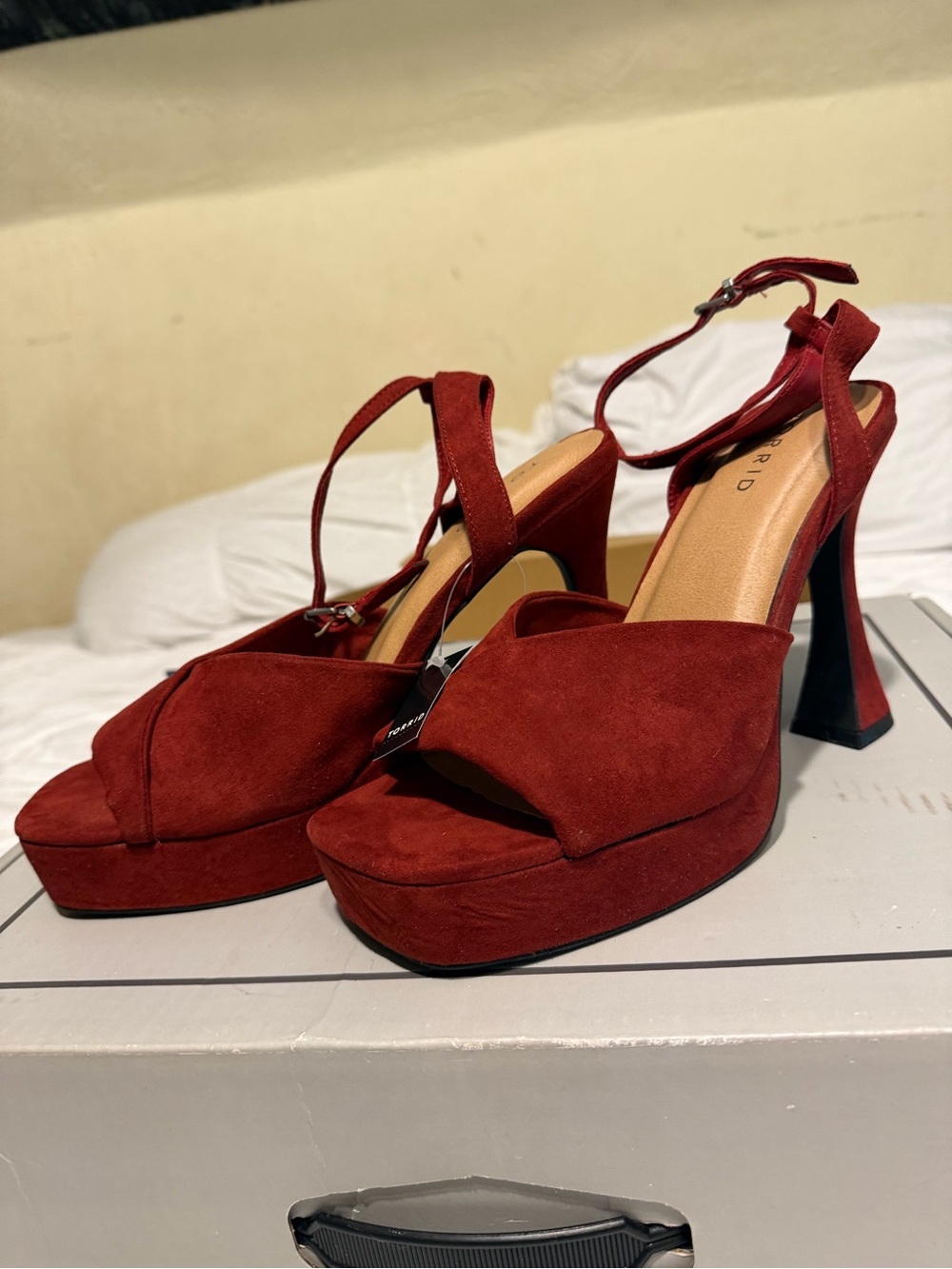 Women’s Red Suede Platform Sandals with Ankle Strap